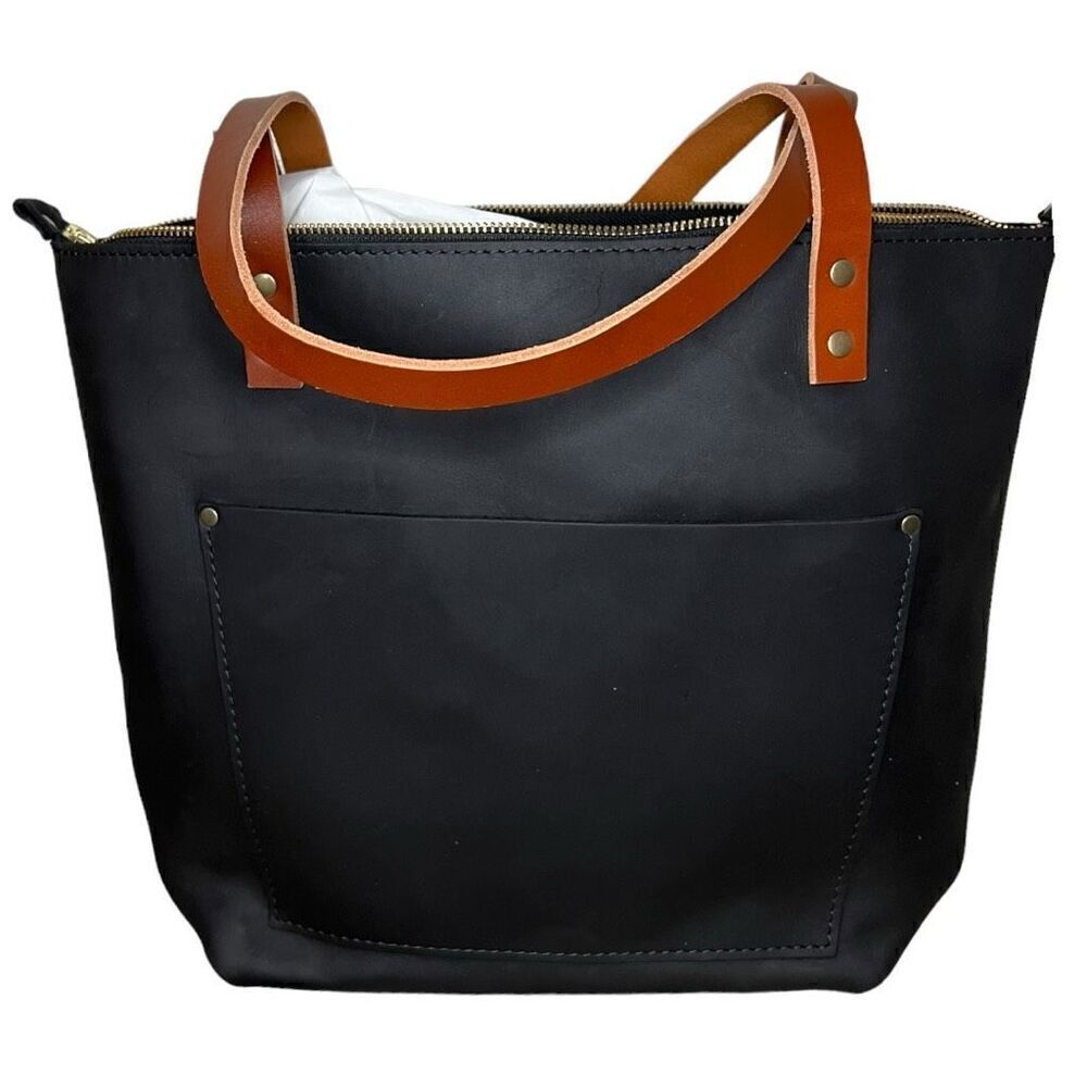 Portland Leather Medium Zip Black With Tan Handles